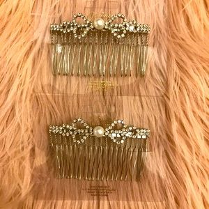 Two Hair Combs Silver Tone Initiation Stones